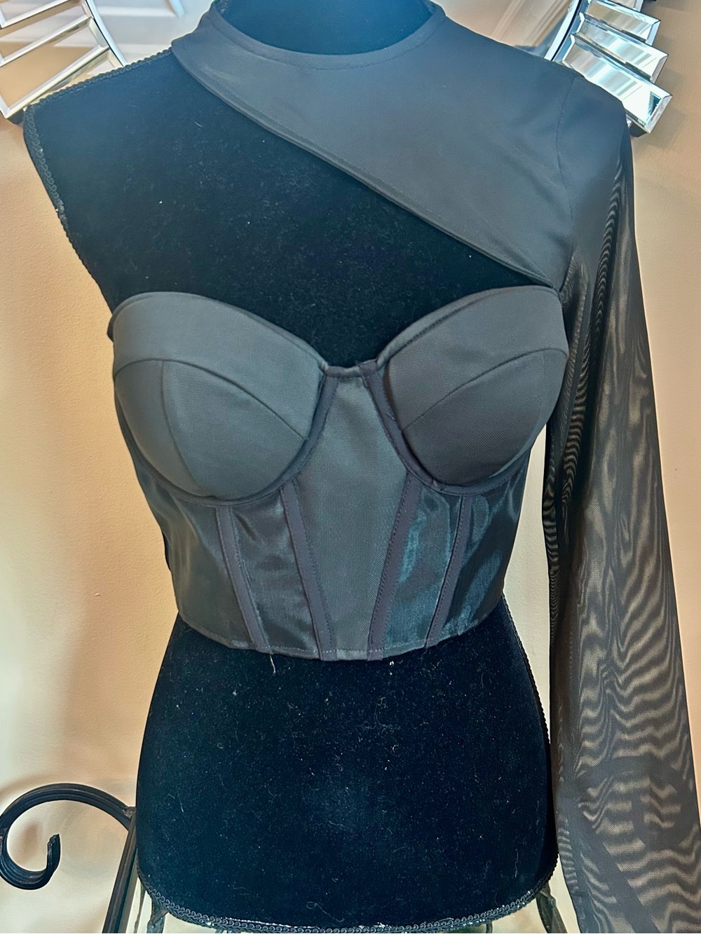 AKIRA Black One-Arm Long Sleeve I Bustier Bra Top